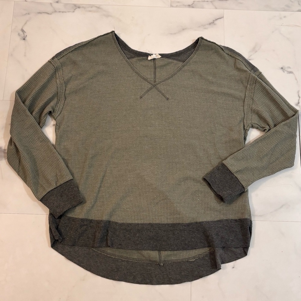🫒La Miel🫒Olive Waffle Long Sleeve Top